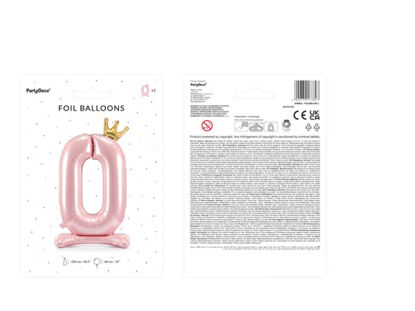 Standing foil balloon Number ''0'' , 84 cm,  light pink