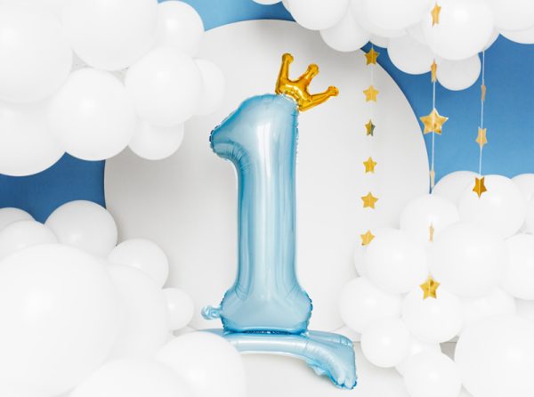 Standing foil balloon Number '' 1 '' , 84 cm,  sky-blue