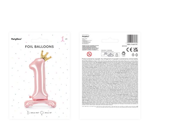 Standing foil balloon Number ''1'' , 84 cm,  light pink