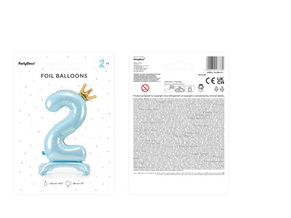 Standing foil balloon Number ''2'' , 84 cm,  sky-blue