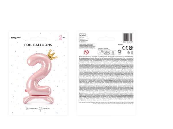Standing foil balloon Number ''2'' , 84 cm,  light pink