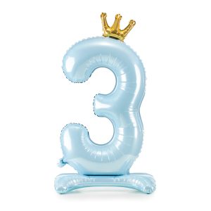 Standing foil balloon Number ''3'' , 84 cm,  sky-blue