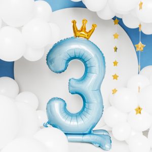 Standing foil balloon Number ''3'' , 84 cm,  sky-blue