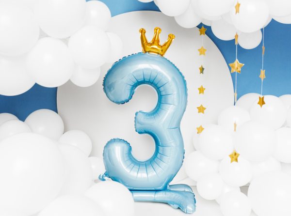 Standing foil balloon Number ''3'' , 84 cm,  sky-blue