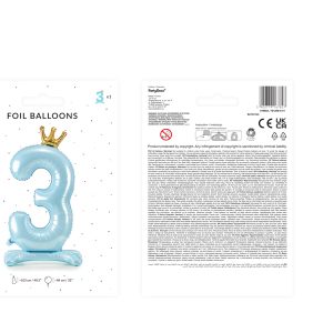Standing foil balloon Number ''3'' , 84 cm,  sky-blue