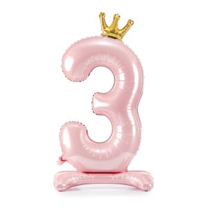 Standing foil balloon Number ''3'' , 84 cm,  light pink