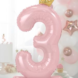 Standing foil balloon Number ''3'' , 84 cm,  light pink