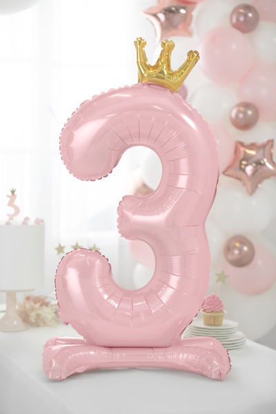 Standing foil balloon Number ''3'' , 84 cm,  light pink