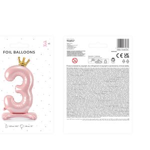 Standing foil balloon Number ''3'' , 84 cm,  light pink