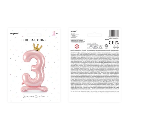 Standing foil balloon Number ''3'' , 84 cm,  light pink