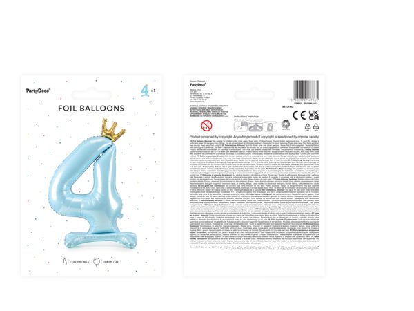 Standing foil balloon Number ''4'' , 84 cm,  sky-blue