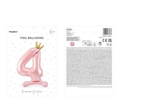 Standing foil balloon Number ''4'' , 84 cm,  light pink