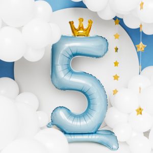Standing foil balloon Number ''5'' , 84 cm,  sky-blue