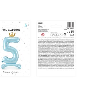 Standing foil balloon Number ''5'' , 84 cm,  sky-blue
