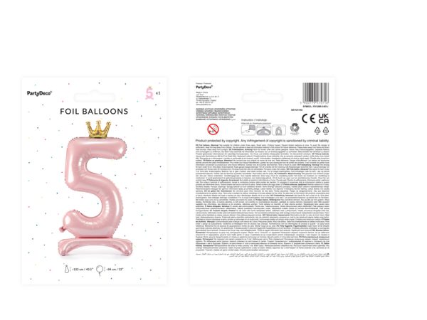 Standing foil balloon Number ''5'' , 84 cm,  light pink