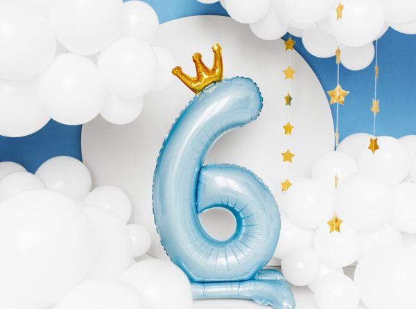 Standing foil balloon Number '' 6 '' , 84 cm,  sky-blue