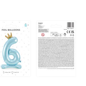Standing foil balloon Number '' 6 '' , 84 cm,  sky-blue