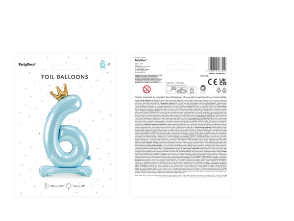 Standing foil balloon Number '' 6 '' , 84 cm,  sky-blue