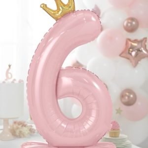 Standing foil balloon Number ''6'' , 84 cm,  light pink