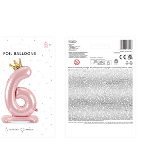 Standing foil balloon Number ''6'' , 84 cm,  light pink