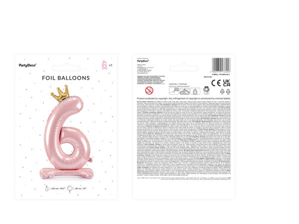 Standing foil balloon Number ''6'' , 84 cm,  light pink