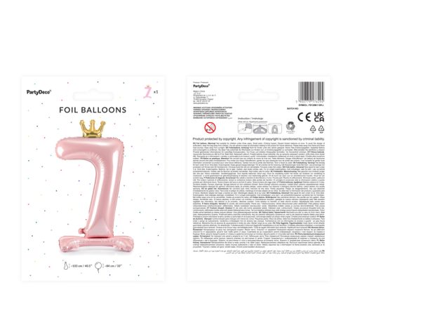 Standing foil balloon Number ''7'' , 84 cm,  light pink