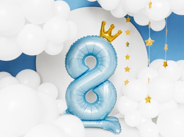 Standing foil balloon Number ''8'' , 84 cm,  sky-blue