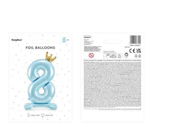Standing foil balloon Number ''8'' , 84 cm,  sky-blue