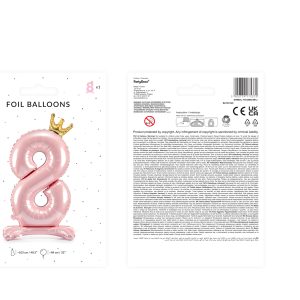Standing foil balloon Number ''8'' , 84 cm,  light pink