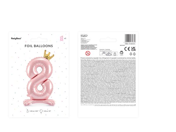 Standing foil balloon Number ''8'' , 84 cm,  light pink