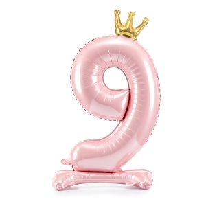 Standing foil balloon Number ''9'' , 84 cm,  light pink