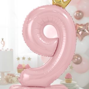 Standing foil balloon Number ''9'' , 84 cm,  light pink