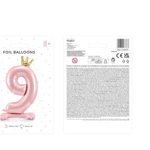 Standing foil balloon Number ''9'' , 84 cm,  light pink