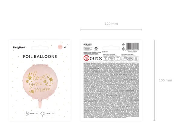 Foil balloon ''Love you mom'', 45 cm, pink