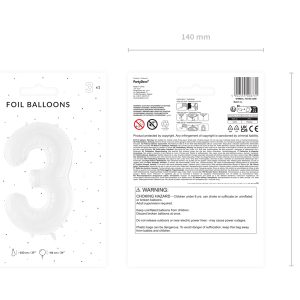 Foil ballon Number ''3'', 86 cm, white