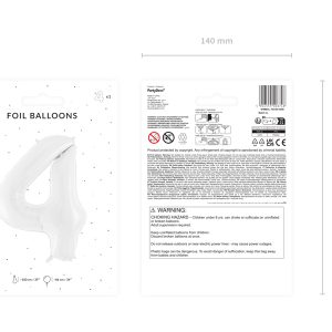 Foil ballon Number ''4'', 86 cm, white