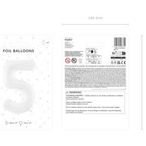 Foil ballon Number ''5'', 86 cm, white