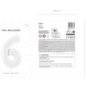 Foil ballon Number ''6'', 86 cm, white