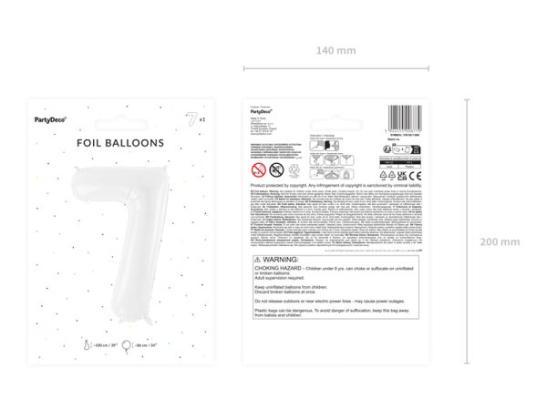Foil ballon Number ''7'', 86 cm, white