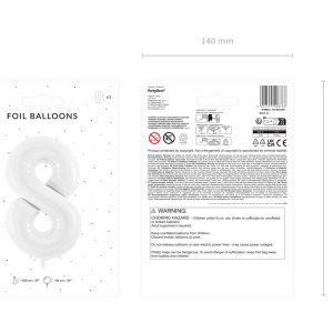 Foil ballon Number ''8'', 86 cm, white