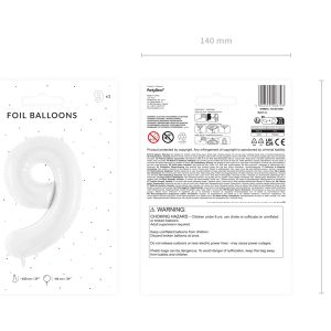Foil ballon Number ''9'', 86 cm, white
