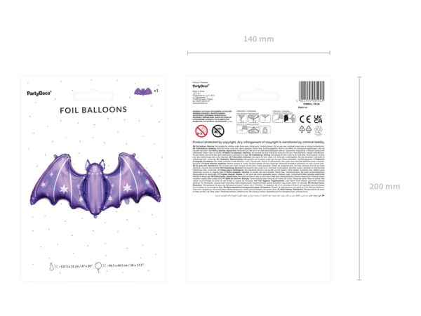 Foil balloon Bat, 119,5x51 cm, mix