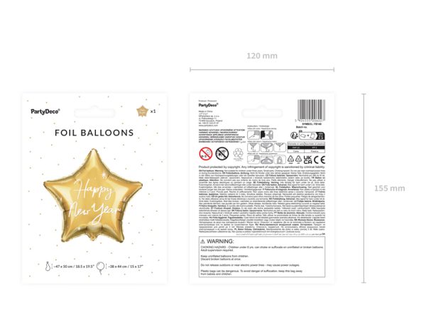 Foil balloon Star Happy New Year, 47x50 cm, gold