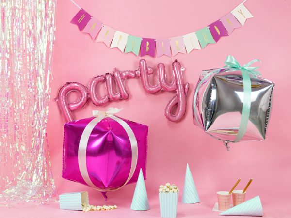 Foil Balloon Cubic, 35x35x35cm, dark pink