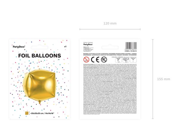 Foil Balloon Cubic, 35x35x35cm, gold