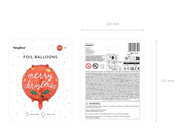 Foil balloon Merry Christmas, 45 cm, mix