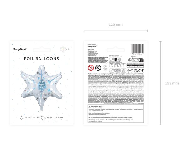 Foil balloon Snowflake, 64x66 cm, holographic