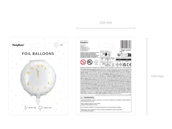 Foil balloon Clock, 45 cm, white