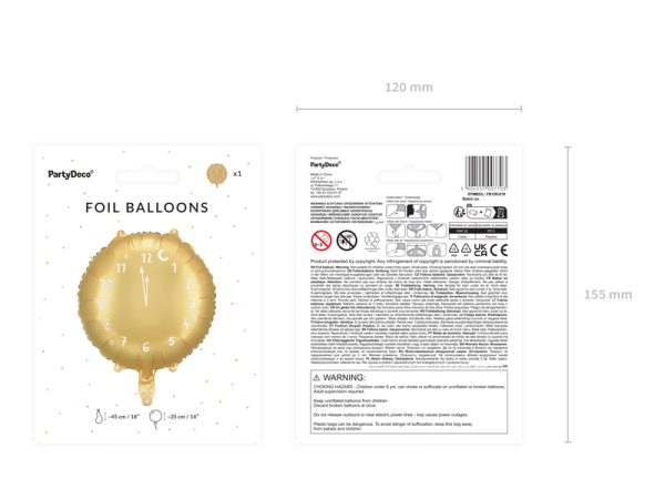 Foil balloon Clock, 45 cm, gold