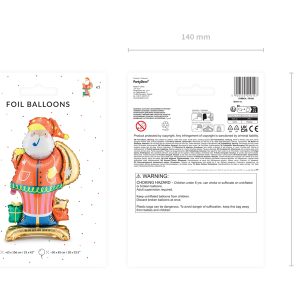 Standing foil balloon Santa, 63x106 cm, mix